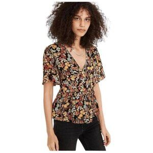 Madewell Short Sleeve Peplum Wrap Top in Flower Garden Print S